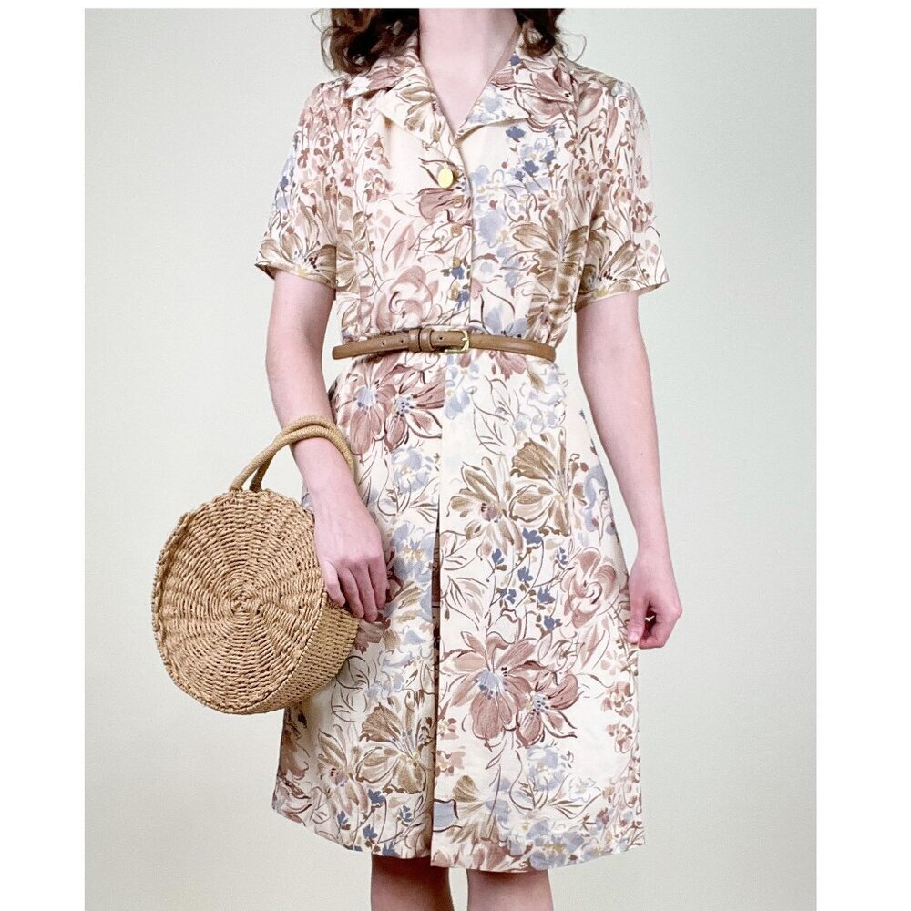 Vintage Handmade Floral Print Mini Midi Dress Preppy Coastal Grandma Garden Girl - Picture 5 of 8